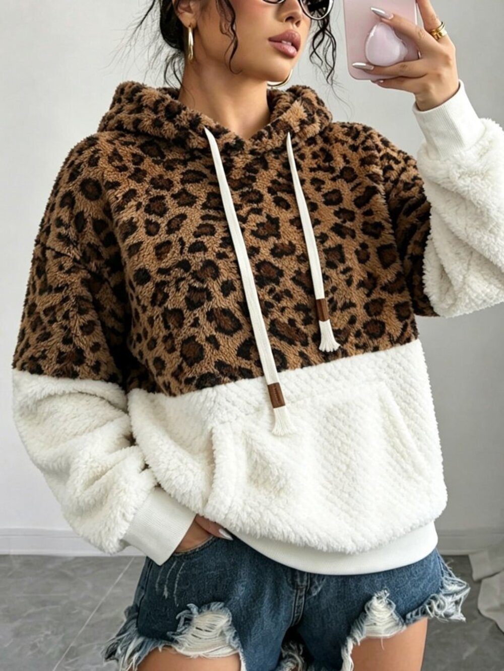 Multicolor Casual Women's Patchwork Hooded Sweatshirt